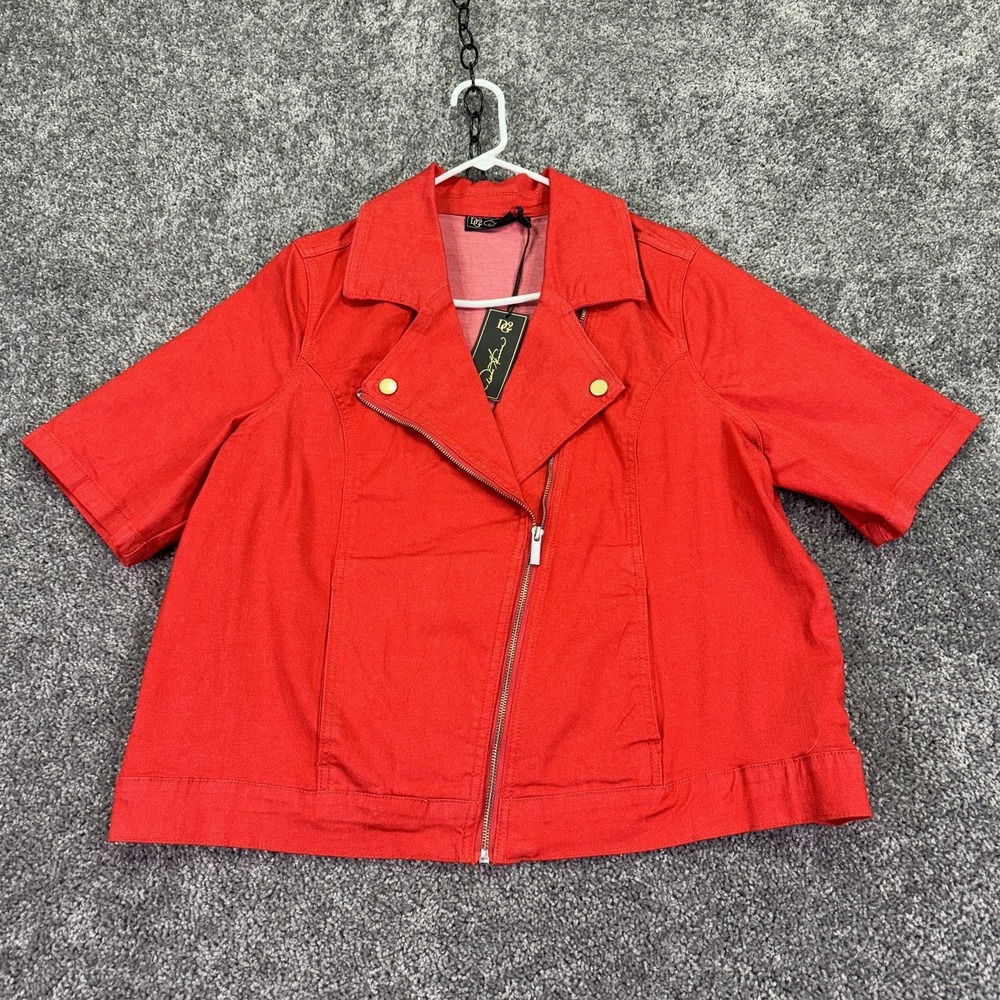 DQ2 Jacket Womens 1X Red Moto Biker Zip Short Sleeve Lightweight Casual City